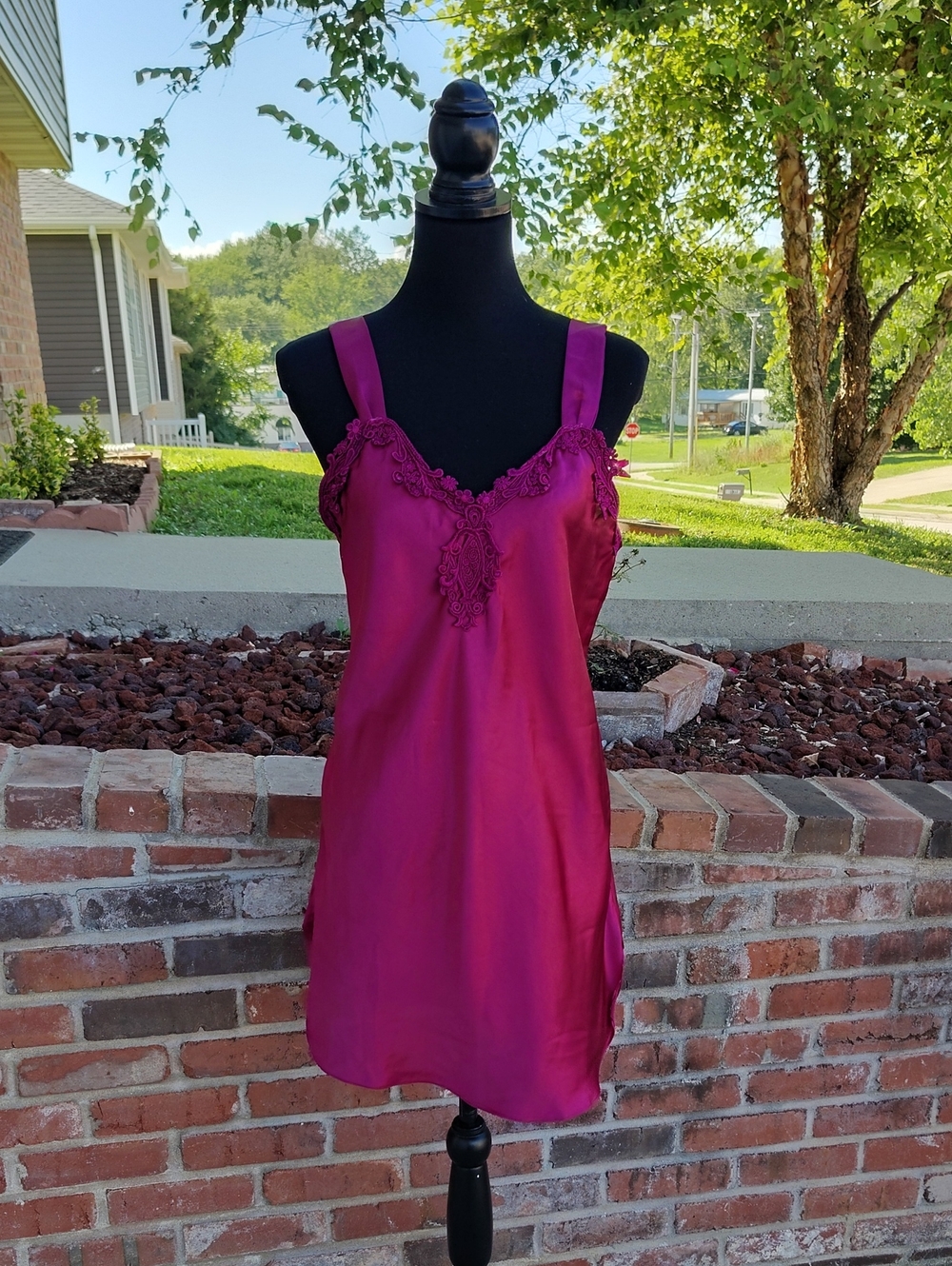 Vintage Alexandra Nicole Embroidered Floral Satin Slip Nightgown Dress 80s Sexy - Picture 2 of 12